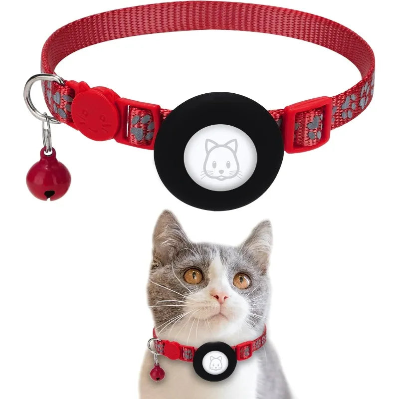 Pet Airtag Tracking Collar Reflective Cat Collar with Breakaway Safety Buckle Mini Tracker Device for Kitten Dog Compatible IOS