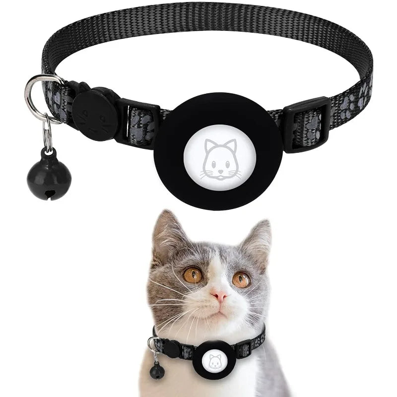 Pet Airtag Tracking Collar Reflective Cat Collar with Breakaway Safety Buckle Mini Tracker Device for Kitten Dog Compatible IOS