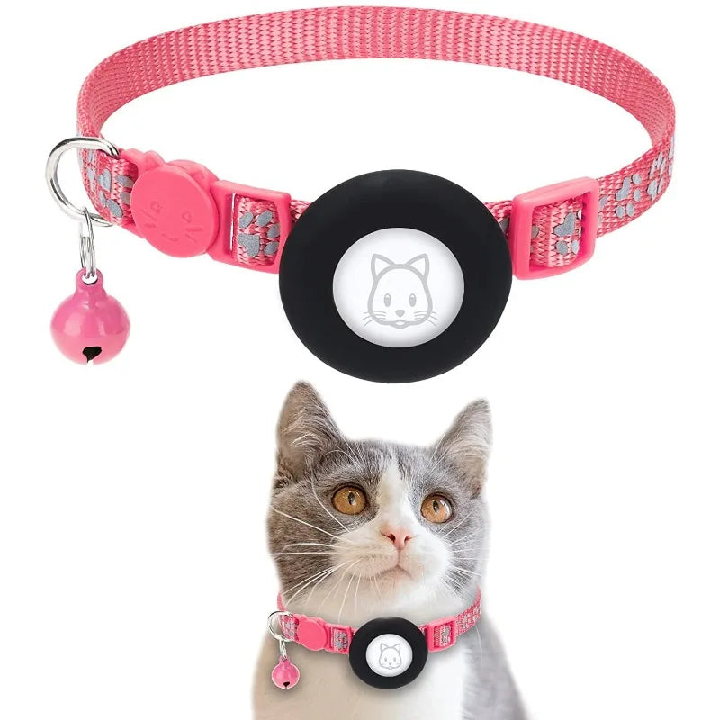 Pet Airtag Tracking Collar Reflective Cat Collar with Breakaway Safety Buckle Mini Tracker Device for Kitten Dog Compatible IOS