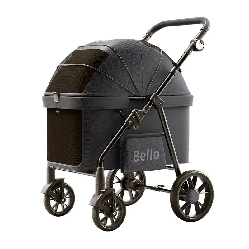 Bello YA03 Extra Large Space Pet Stroller Foldable Dog Cat Carrier Heavy Duty 60lbs Family Outdoor Travel Push Cart