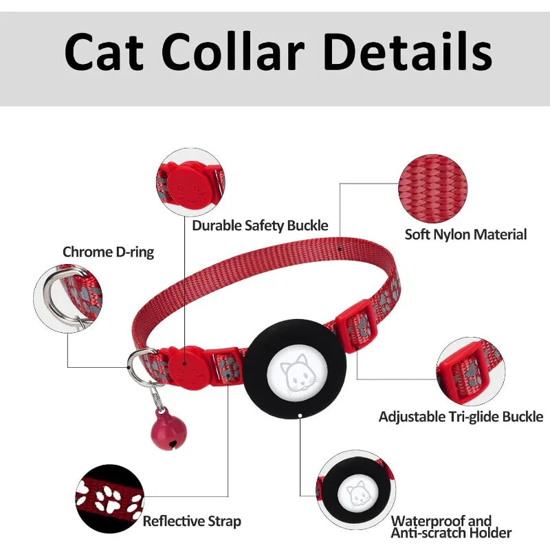 Pet Airtag Tracking Collar Reflective Cat Collar with Breakaway Safety Buckle Mini Tracker Device for Kitten Dog Compatible IOS