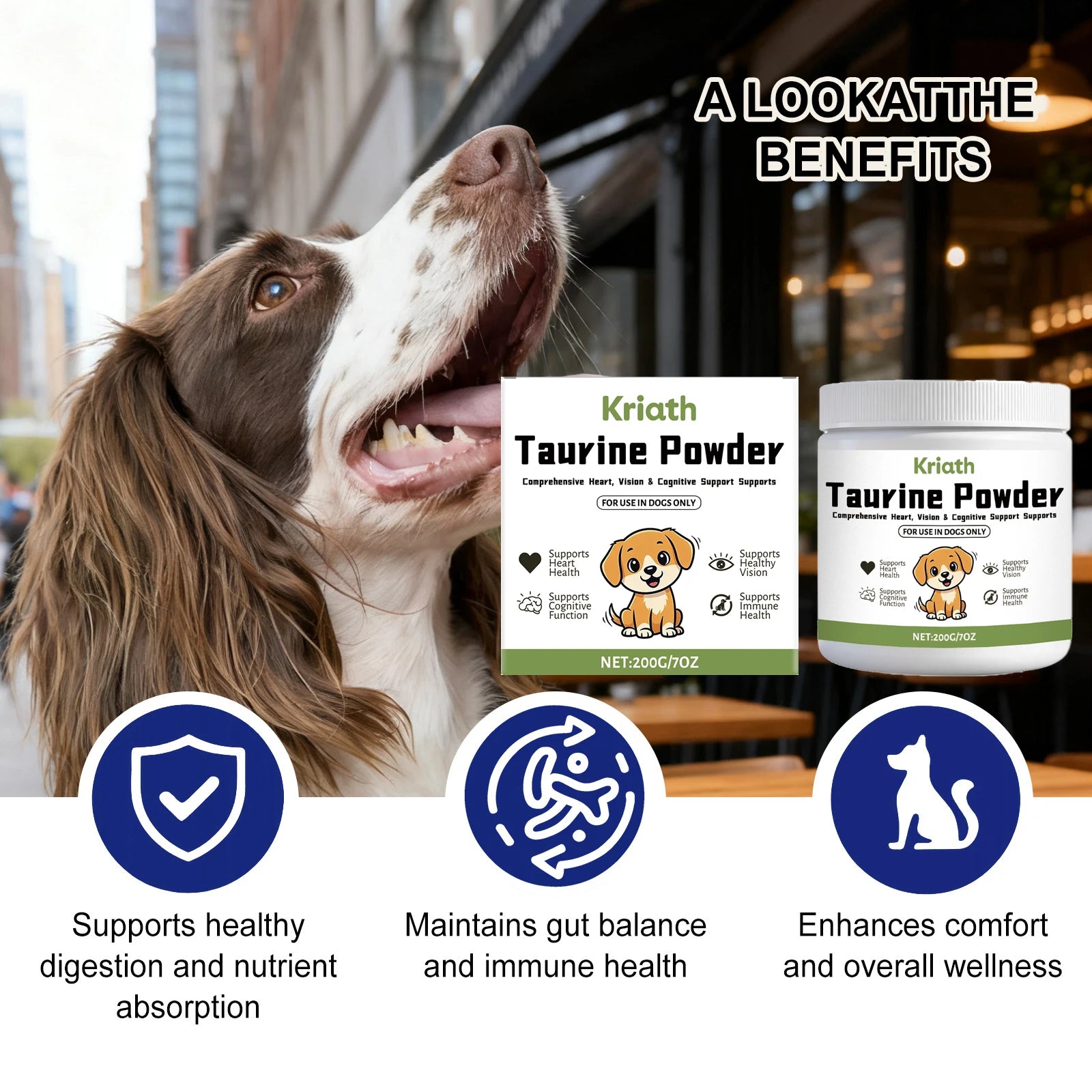 Pet Taurine Powder Support Heart Wellness Maintain Normal Vision Function Enhance Hair Radiance Dog Daily Nutrients Supplement