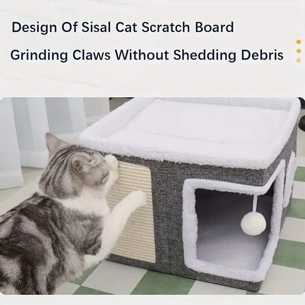 Cama Caverna para Gato com Arranhador — Moderna e Multifuncional