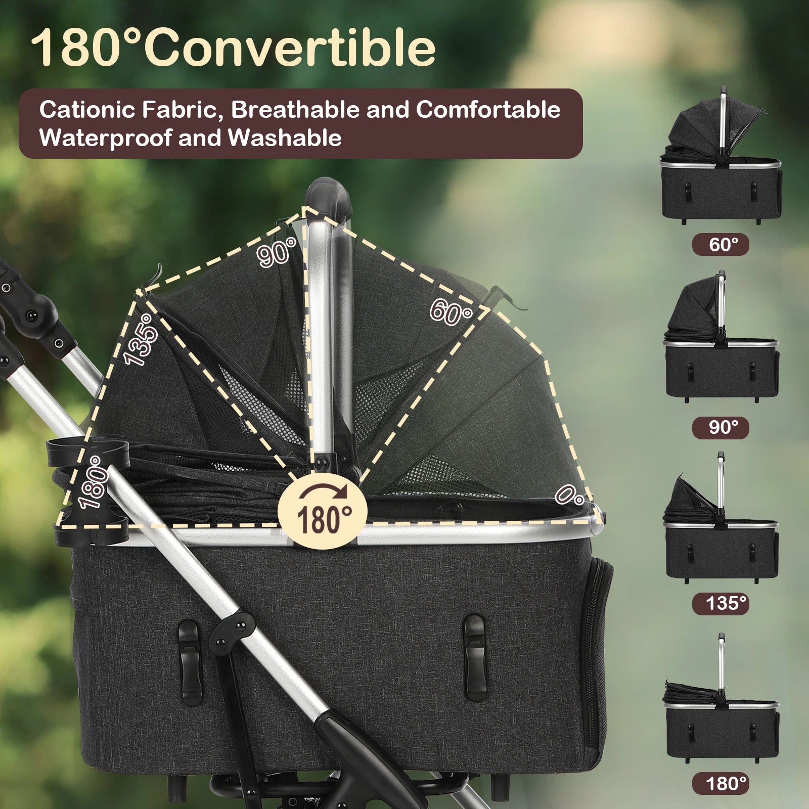 Pet Stroller with 4 Wheels Foldable Pet Travel Carrier for Small/Medium Dogs Cats up to 50lbs Detachble Portable Pet Storage Bag