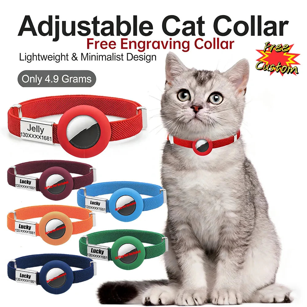 Coleira para Gato com Suporte AirTag GPS — Ajustável e Personalizável