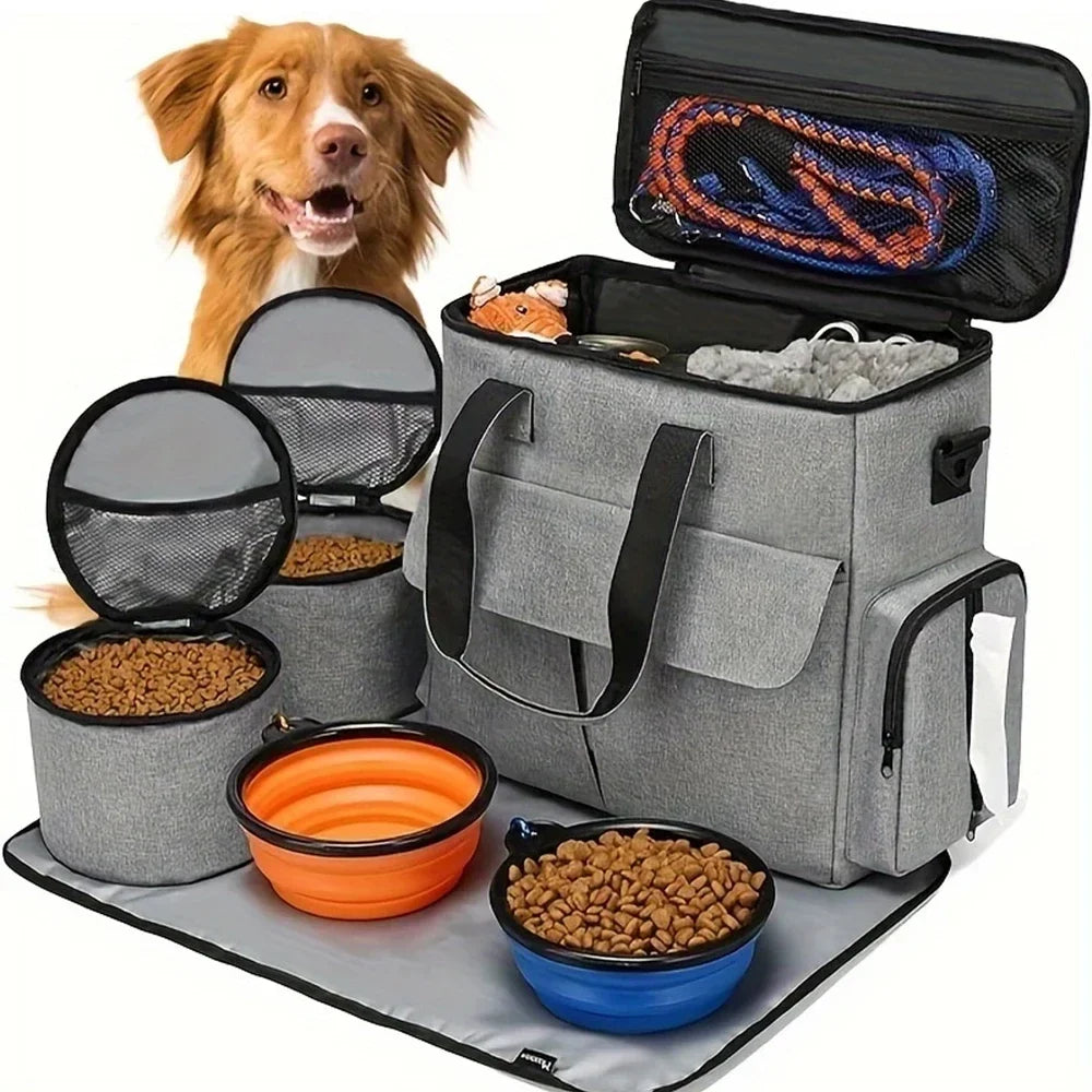 Conjunto de Viagem para Cão — 6 Peças, Aprovado para Avião, com Bolsos Multifunções