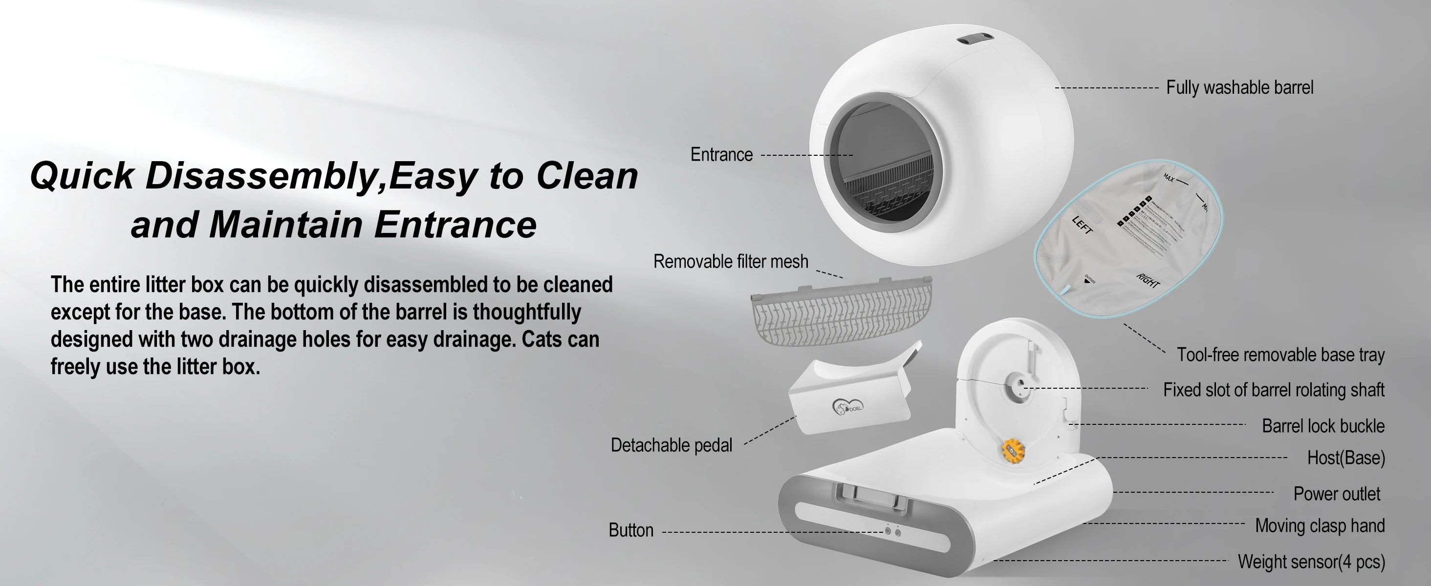 DOEL 65L Self-Cleaning Cat Litter Box App Control, ONLY Supports 2.4G WiFi w/Litter Mat&Trash Bags, Fit for Tofu & Mixed Litter