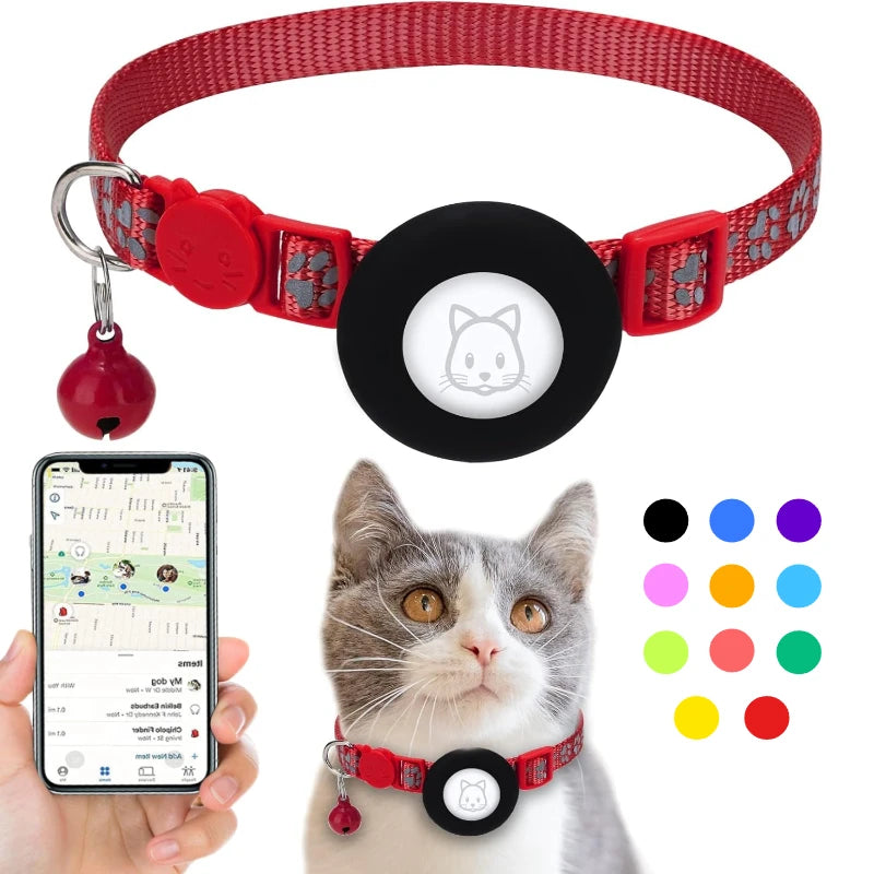 Pet Airtag Tracking Collar Reflective Cat Collar with Breakaway Safety Buckle Mini Tracker Device for Kitten Dog Compatible IOS
