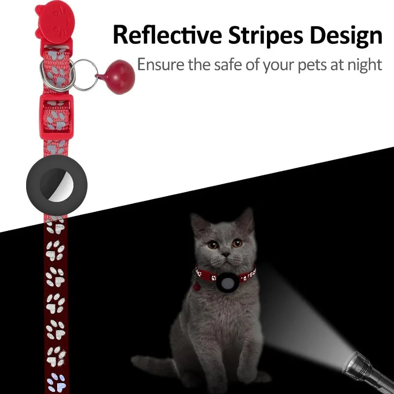 Pet Airtag Tracking Collar Reflective Cat Collar with Breakaway Safety Buckle Mini Tracker Device for Kitten Dog Compatible IOS