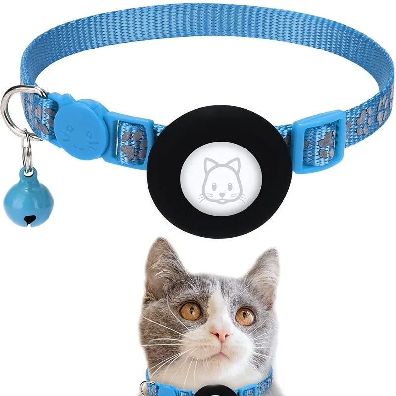 Pet Airtag Tracking Collar Reflective Cat Collar with Breakaway Safety Buckle Mini Tracker Device for Kitten Dog Compatible IOS