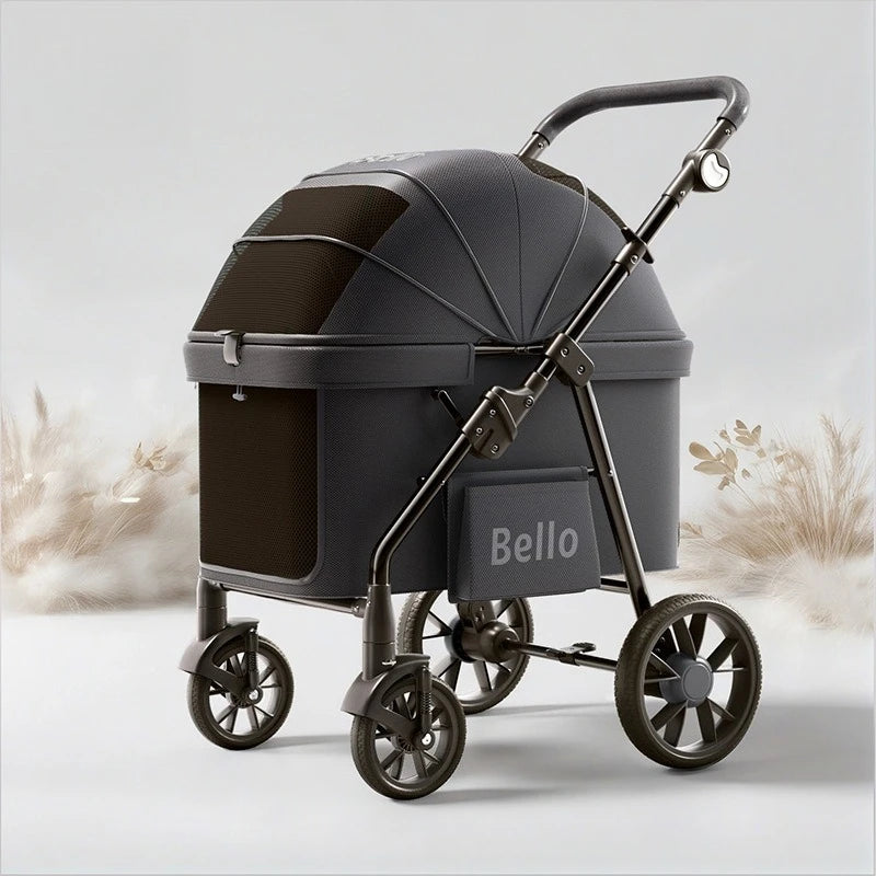 Bello YA03 Extra Large Space Pet Stroller Foldable Dog Cat Carrier Heavy Duty 60lbs Family Outdoor Travel Push Cart