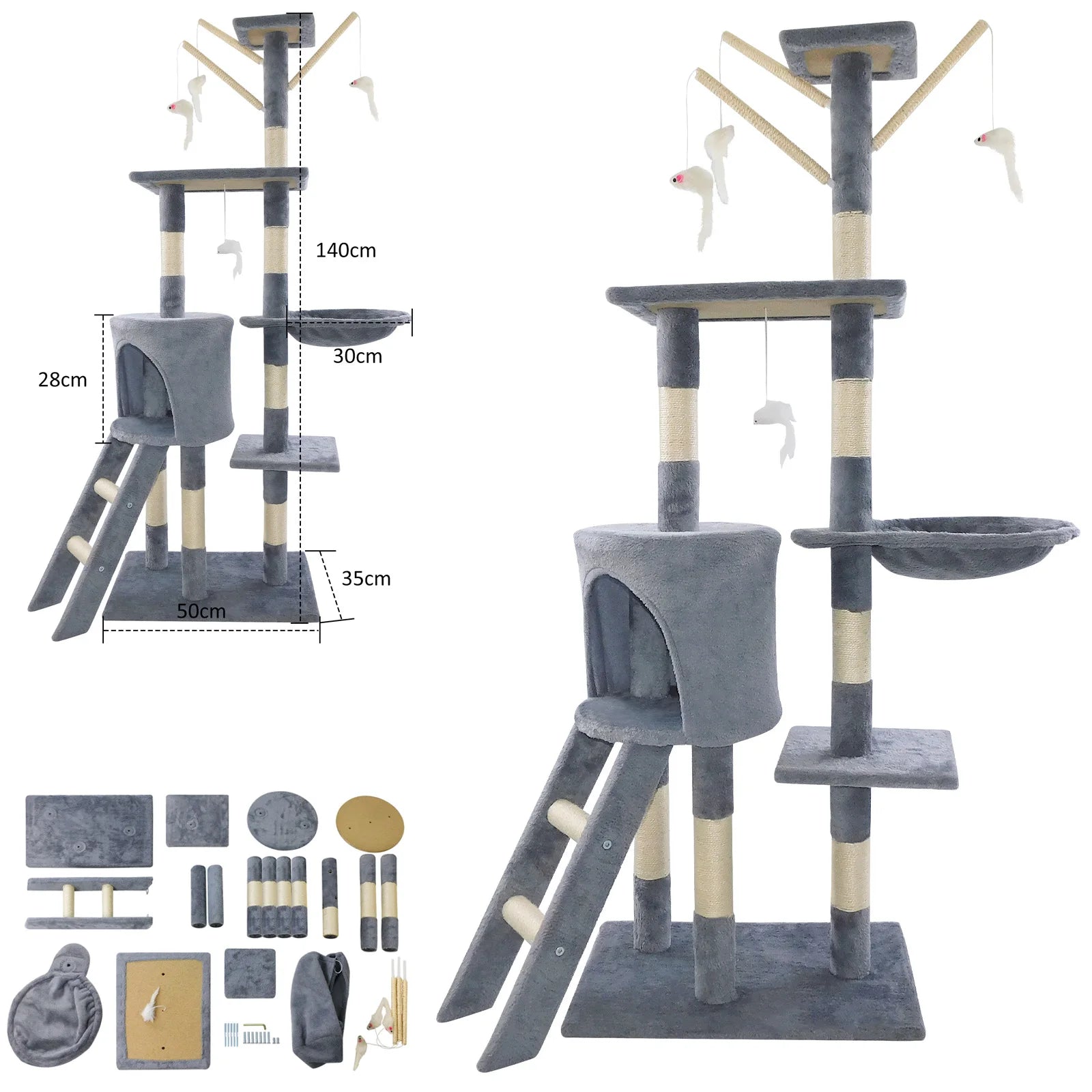 DayPlus Cat Tree Cat Tower Cat Scratching Post for Indoor/Outdoor Cats, Cat Activity Centre 140cm Cat Climbing Frame Tree Cat