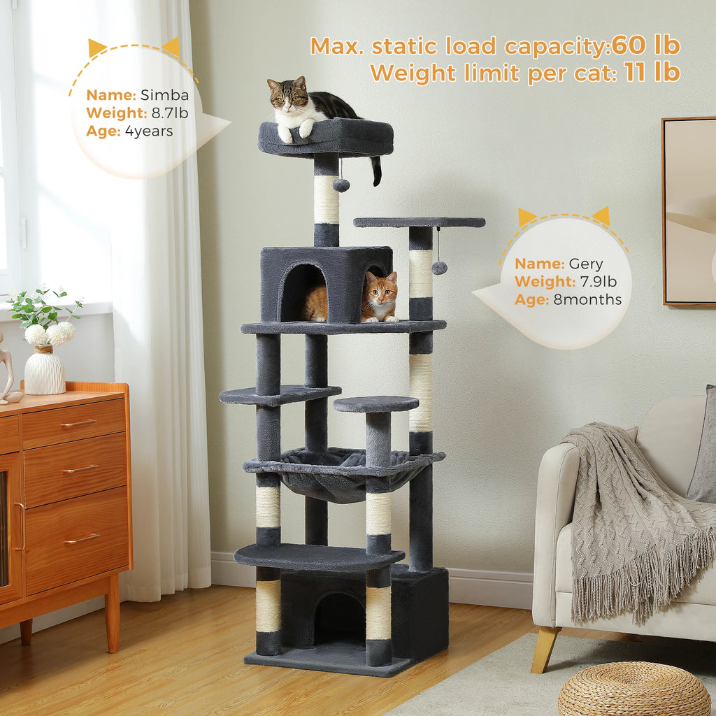 Arranhador Torre para Gato Multi-Nível com Rede e Hammock — Grande