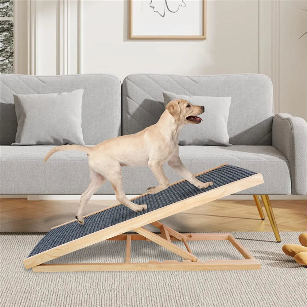 Rampa de Madeira Ajustável para Cão e Gato — Dobrável, Antiderrapante