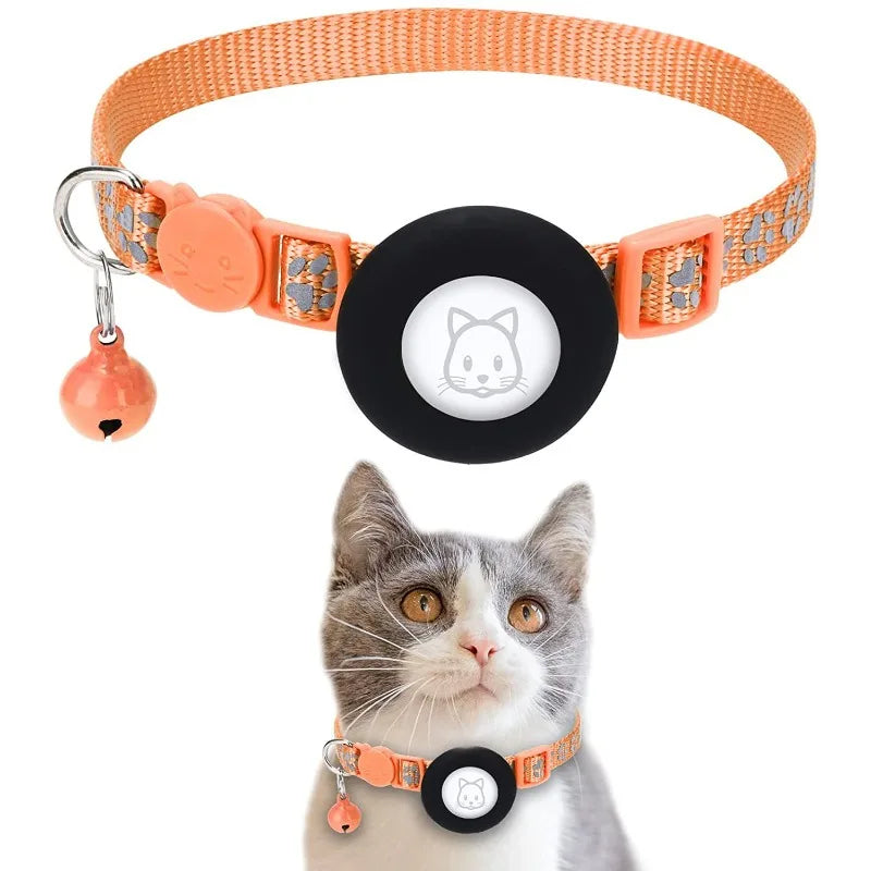 Pet Airtag Tracking Collar Reflective Cat Collar with Breakaway Safety Buckle Mini Tracker Device for Kitten Dog Compatible IOS