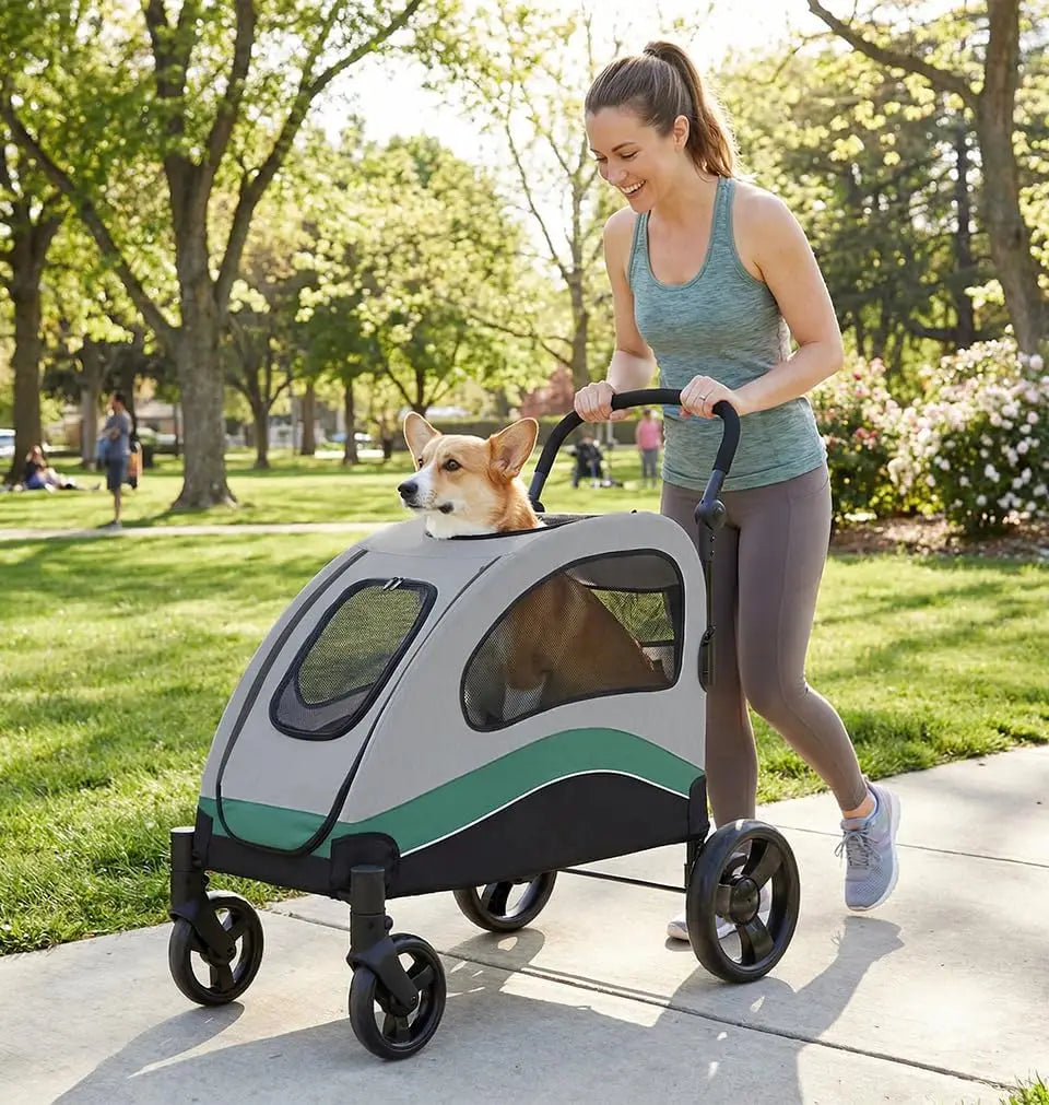 Dog Buggy Stroller Dog Box Transport Foldable Cat Stroller 360° Wear-resistant Rubber Wheels, Pet Wagon with Breathable Mesh