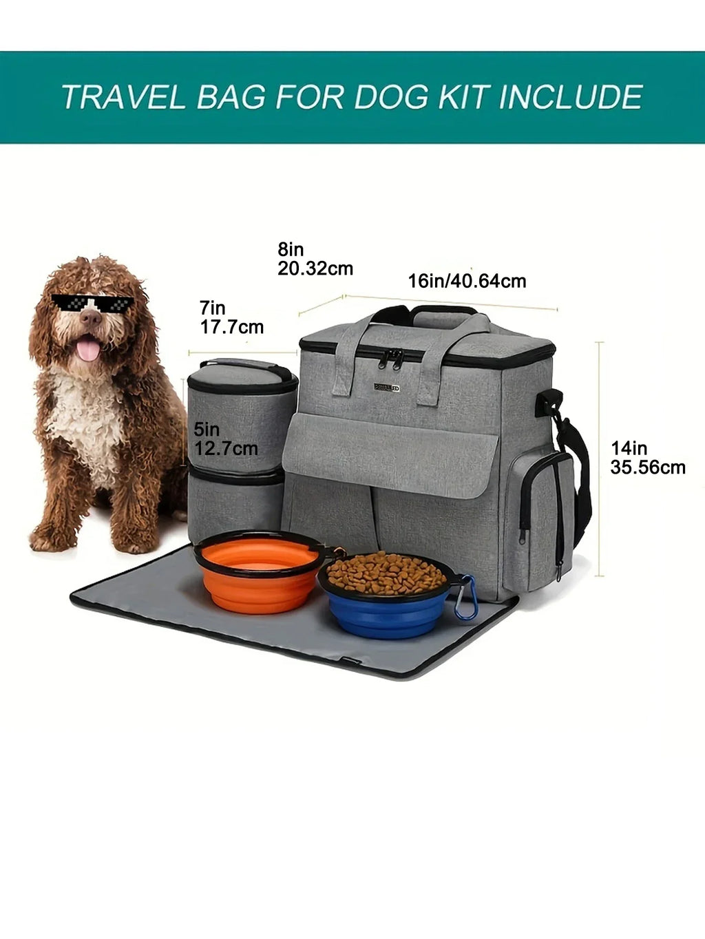 Conjunto de Viagem para Cão — 6 Peças, Aprovado para Avião, com Bolsos Multifunções