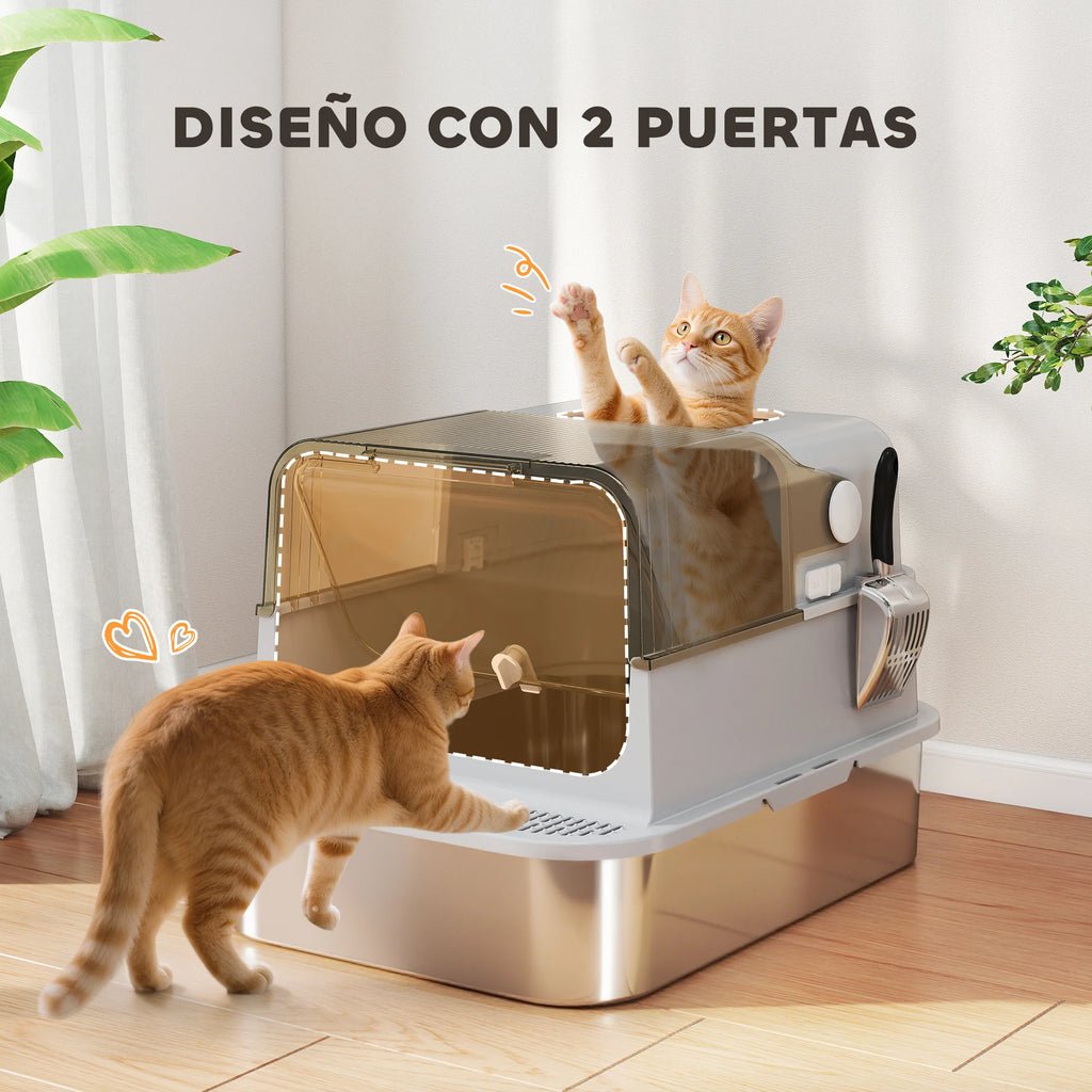 Caixa de Areia XXL Aço Inoxidável Pawhut — Entrada pelo Topo para Gatos Grandes